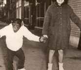 Happy Holidays!   Bingo and Patti in Chicago modeling Roller Derby Roller Skates